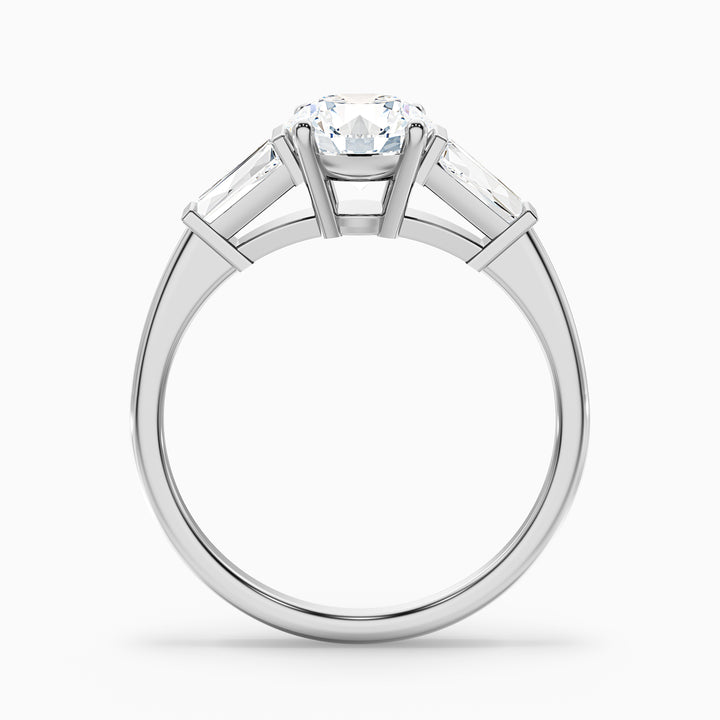 kia 10 carat round 3 stone moissanite diamond ring with side baguette diamonds in platinum -  Side View