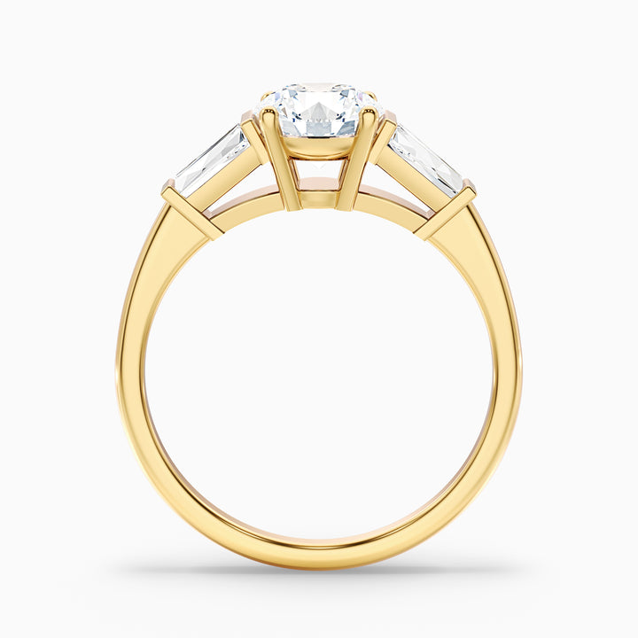 Carly 5 Carat Round 3 Stone Lab Grown Engagement Ring With Side Baguette Diamonds in 18k Yellow Gold - Side View