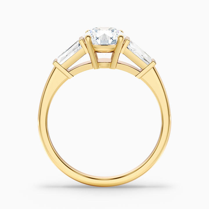 Carly 3 Carat Round 3 Stone Lab Grown Engagement Ring With Side Baguette Diamonds in Platinum - Side View