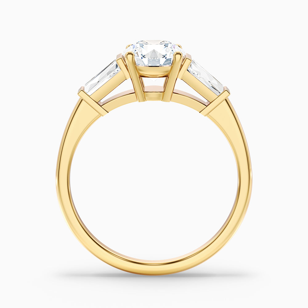 Carly 1 Carat Round 3 Stone Lab Grown Engagement Ring With Side Baguette Diamonds in 10k Yellow Gold - Side View