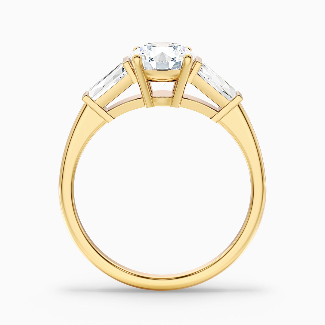Carly 2.5 Carat Round 3 Stone Lab Grown Engagement Ring With Side Baguette Diamonds in Platinum - Side View