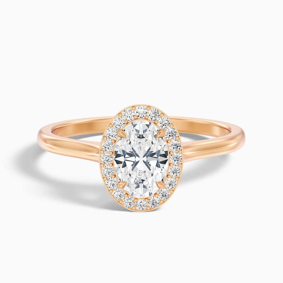 Carol 2 Carat Oval Cut Halo Lab Grown Engagement Ring in 18k Yellow Gold - Front View