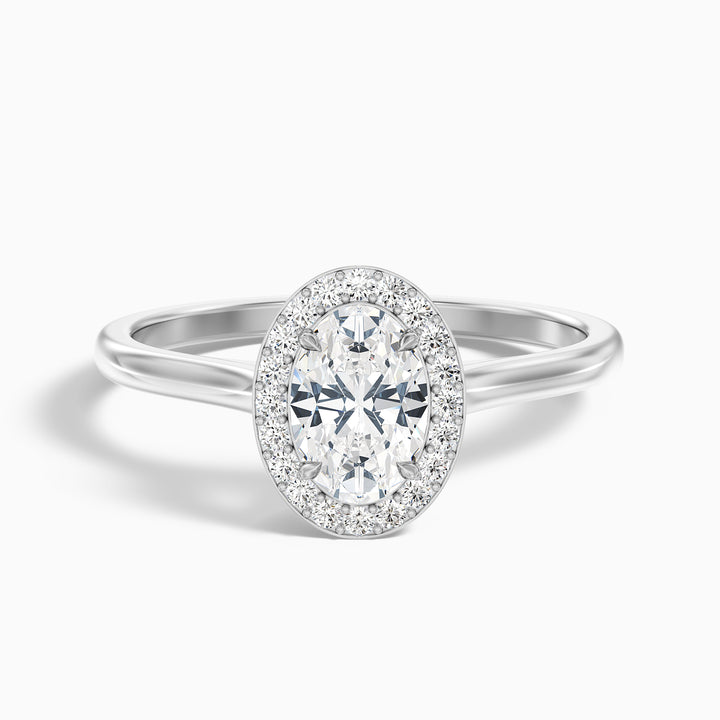 Carol 2 Carat Oval Cut Halo Lab Grown Engagement Ring in 18k Yellow Gold - Front View
