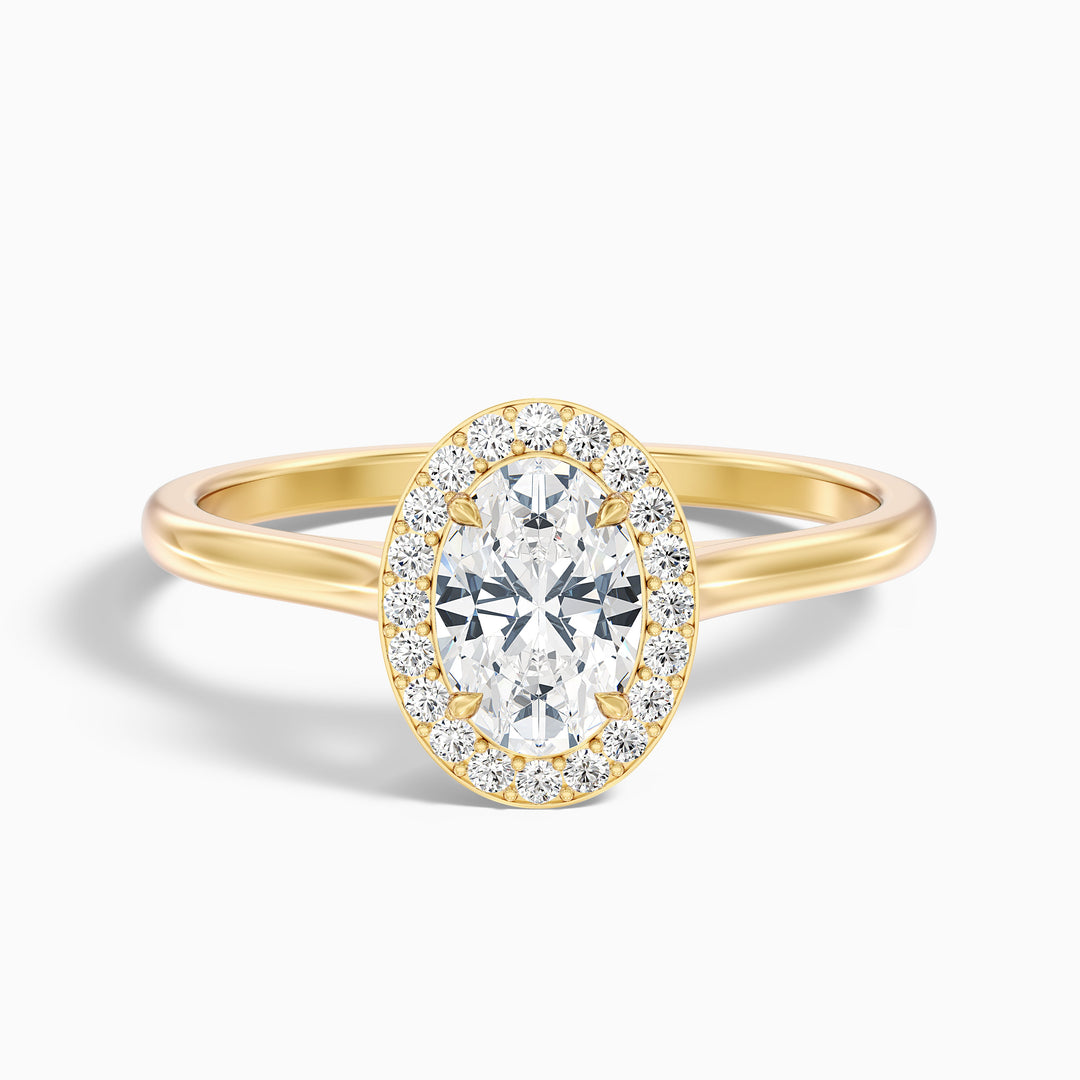 Carol 1 Carat Oval Cut Halo Lab Grown Engagement Ring in 18k Yellow Gold - Front View