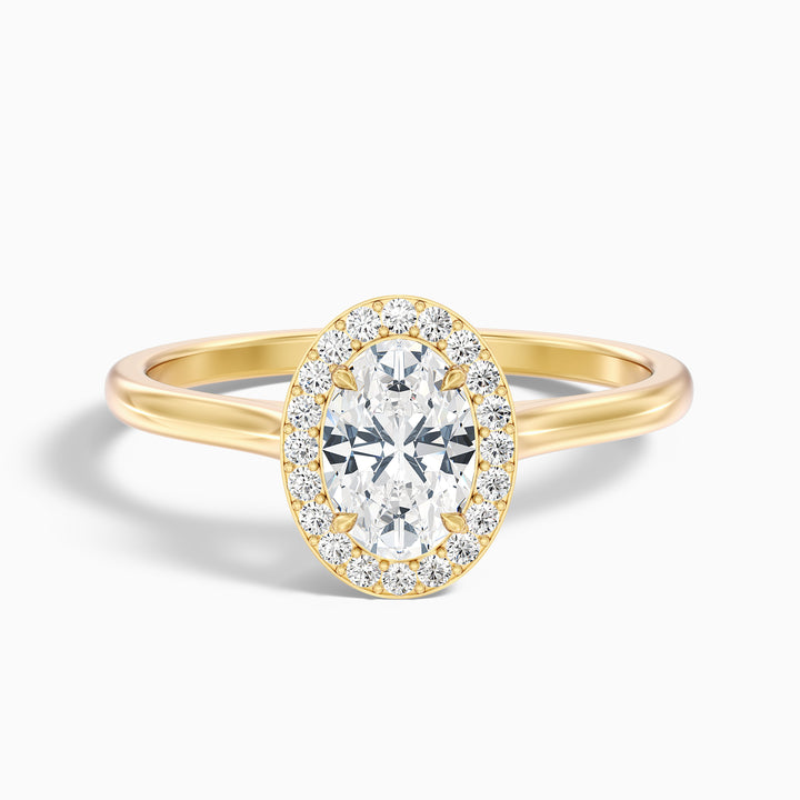 Carol 1.5 Carat Oval Cut Halo Lab Grown Engagement Ring in 14k Yellow Gold - Front View