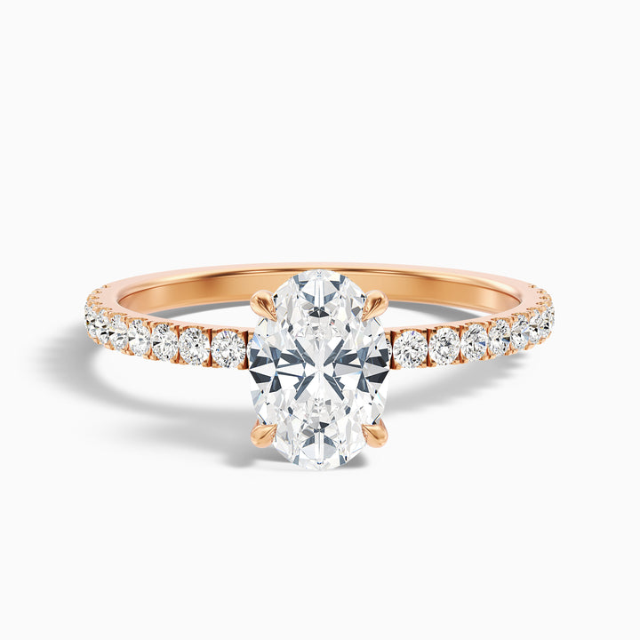 Chase 2 Carat Oval Hidden Halo Lab Grown Engagement Ring in 10k Rose Gold - Front View