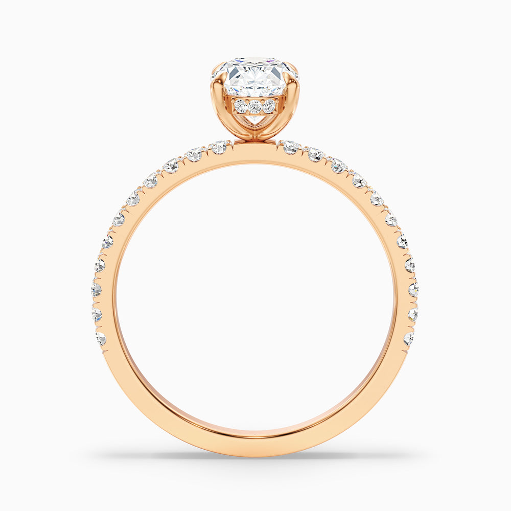 Chase 3 Carat Oval Hidden Halo Lab Grown Engagement Ring in 14k Rose Gold - Side View