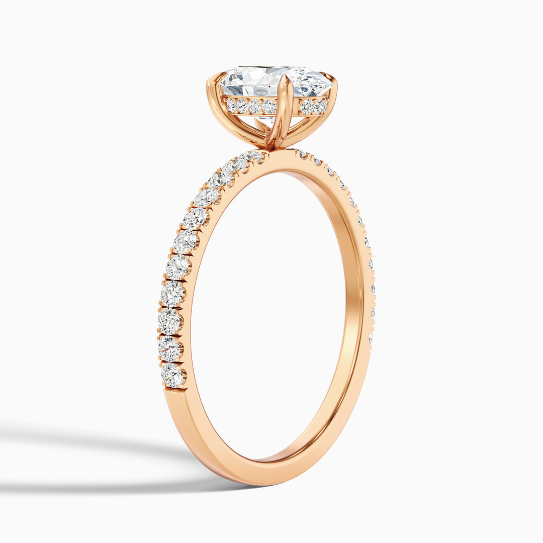 Chase 4 Carat Oval Hidden Halo Lab Grown Engagement Ring in 18k Rose Gold - Detail View