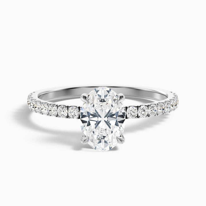 Chase 5 Carat Oval Hidden Halo Lab Grown Engagement Ring in 14k White Gold - Front View