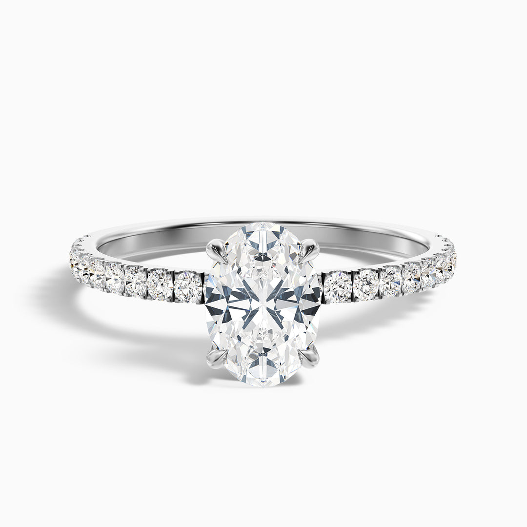 Eliza 3.5 Carat Oval Hidden Halo Moissanite Diamond Ring - Front View