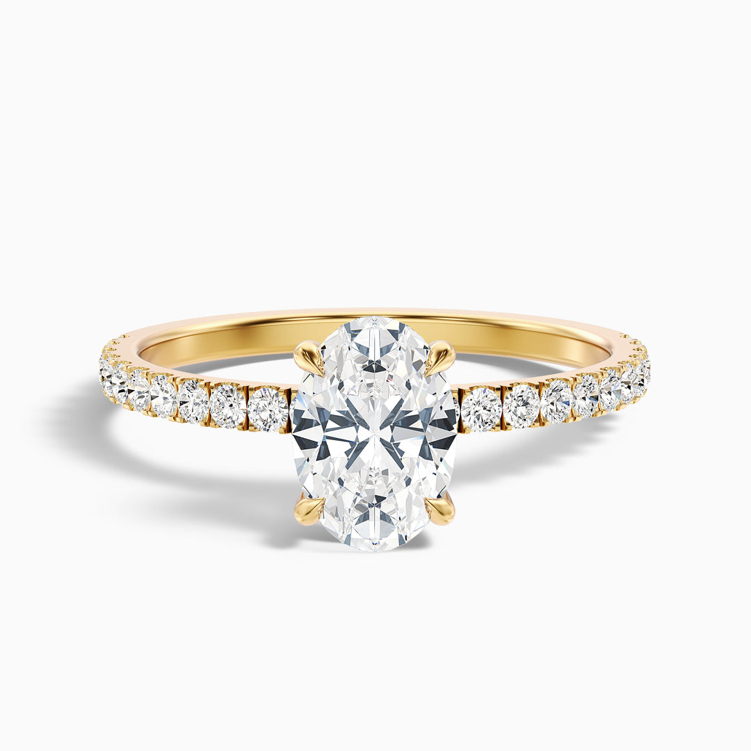 Chase 2 Carat Oval Hidden Halo Lab Grown Engagement Ring in 18k Yellow Gold - Front View