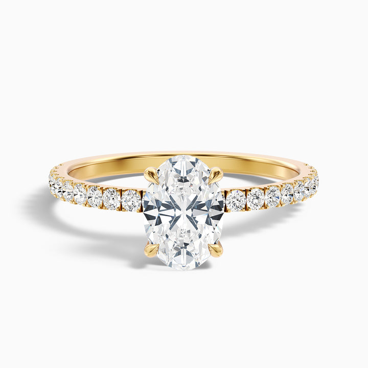 Chase 1 Carat Oval Hidden Halo Lab Grown Engagement Ring in 10k Yellow Gold - Front View