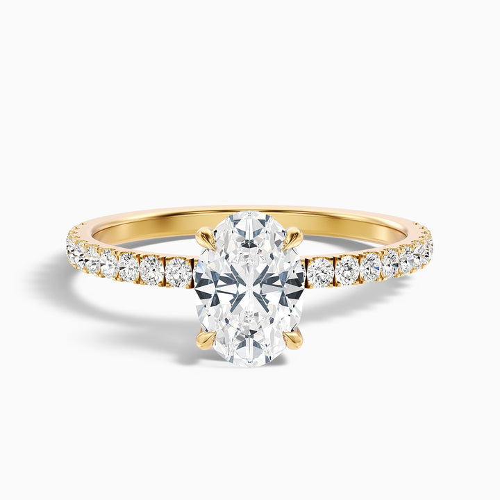 Chase 1 Carat Oval Hidden Halo Lab Grown Engagement Ring in 18k Yellow Gold - Front View