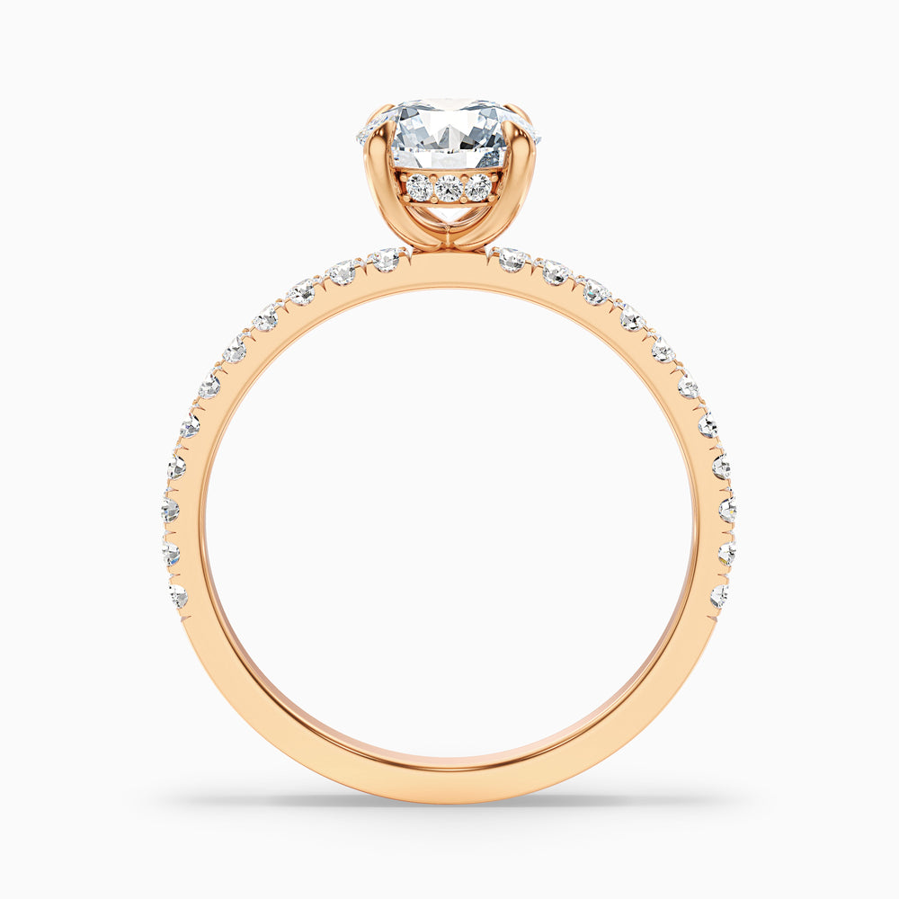 Claire 3 Carat Round Hidden Halo Pave Lab Grown Engagement Ring in 18k Rose Gold - Side View