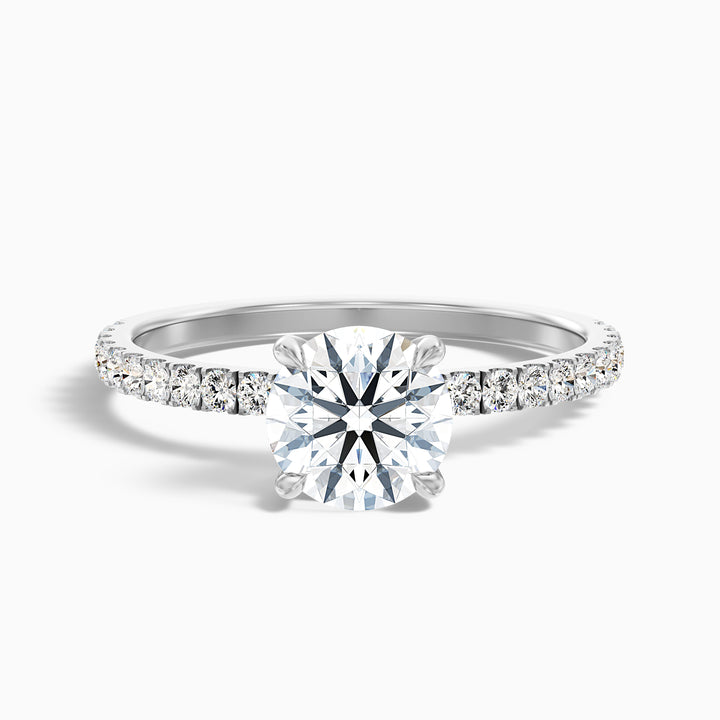 Claire 3 Carat Round Hidden Halo Pave Lab Grown Engagement Ring in 14k White Gold - Front View