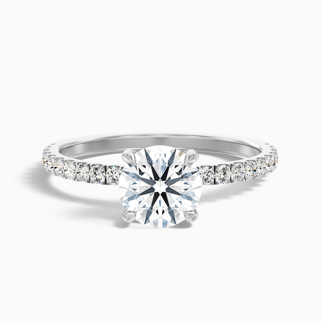 Claire 2 Carat Round Hidden Halo Pave Lab Grown Engagement Ring in 10k White Gold - Front View