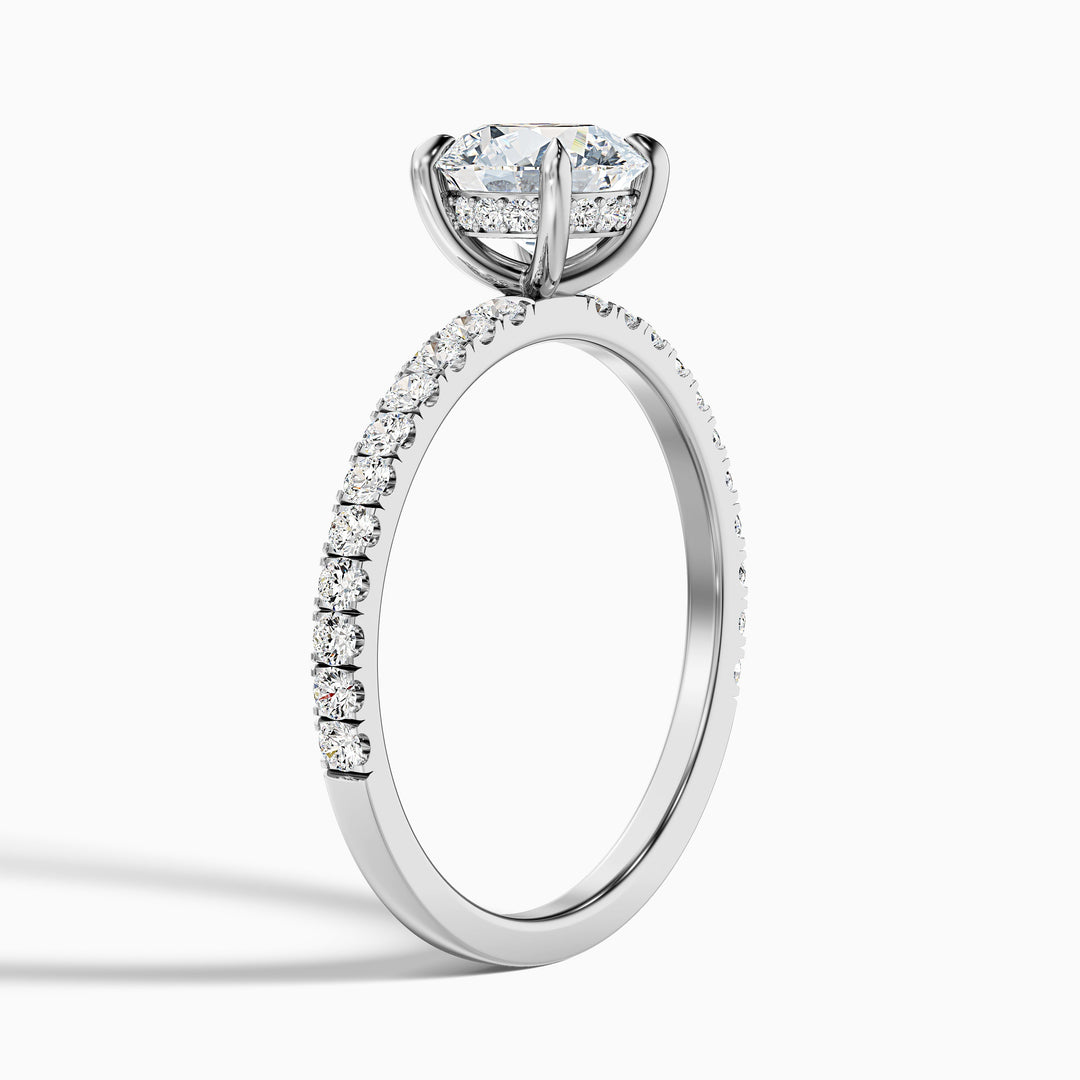 Claire 4 Carat Round Hidden Halo Pave Lab Grown Engagement Ring in Platinum - Detail View