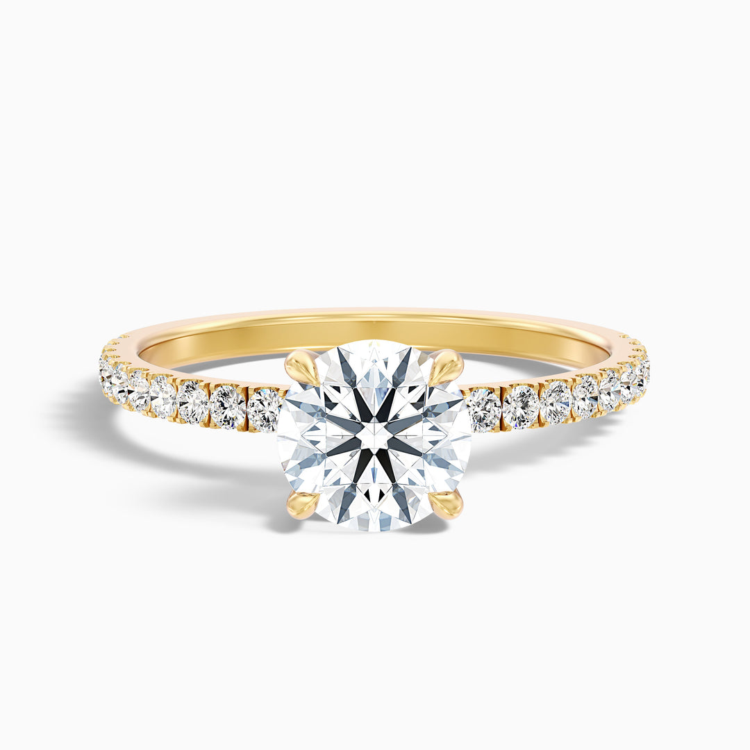 Claire 4 Carat Round Hidden Halo Pave Lab Grown Engagement Ring in 10k Yellow Gold - Front View