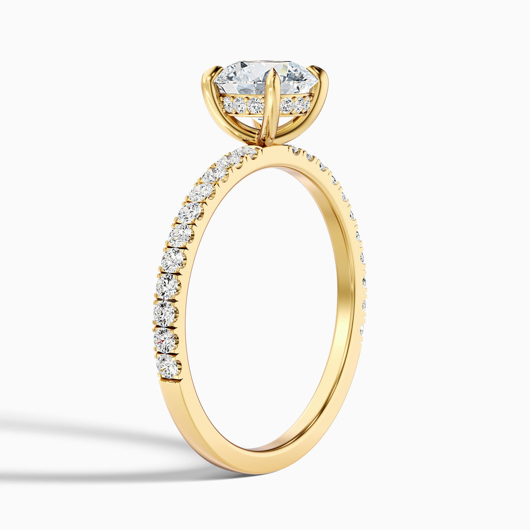 Claire 5 Carat Round Hidden Halo Pave Lab Grown Engagement Ring in 18k Yellow Gold - Detail View