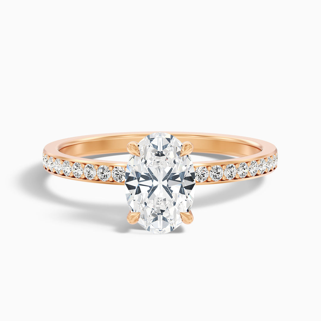 Cora 2.5 Carat Oval Hidden Halo Pave Lab Grown Engagement Ring in 14k Rose Gold - Front View