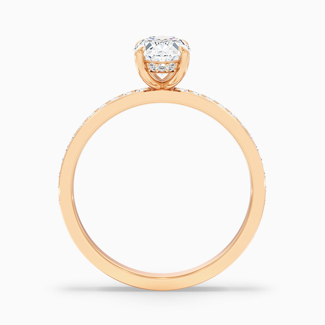 Cora 3.5 Carat Oval Hidden Halo Pave Lab Grown Engagement Ring in 14k Rose Gold - Side View