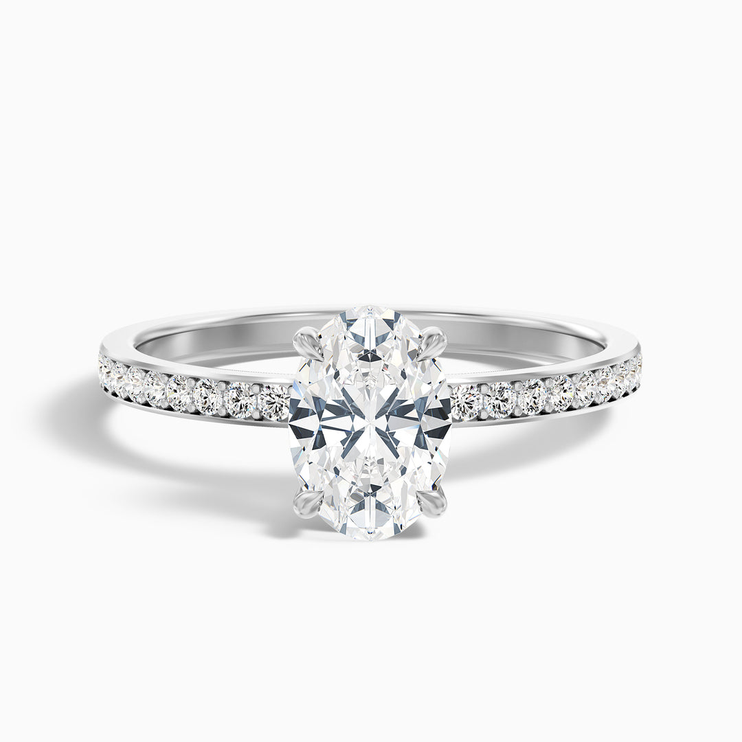 Cora 3.5 Carat Oval Hidden Halo Pave Lab Grown Engagement Ring in 14k White Gold - Front View