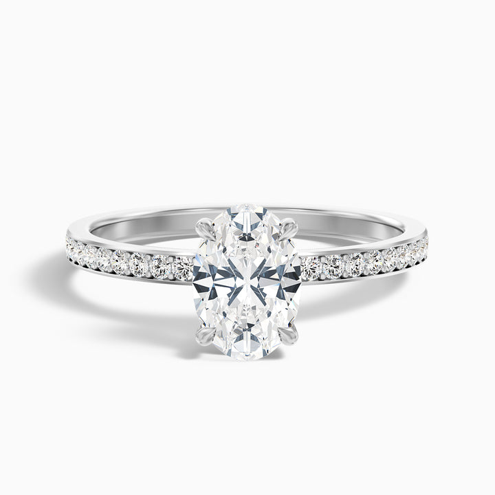 Cora 3.5 Carat Oval Hidden Halo Pave Lab Grown Engagement Ring in 14k White Gold - Front View