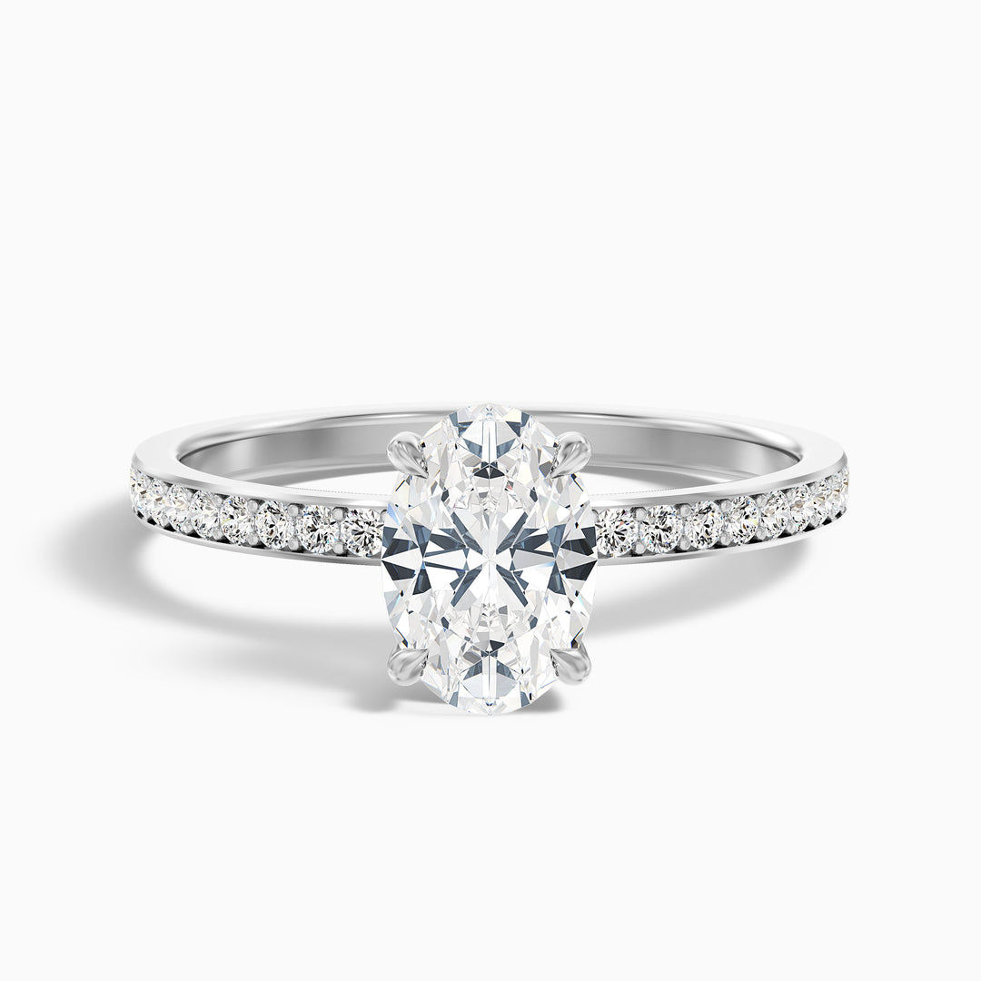 kath 7 carat oval hidden halo scallopmoissanite diamond ring in 925 sterling silver - Front View