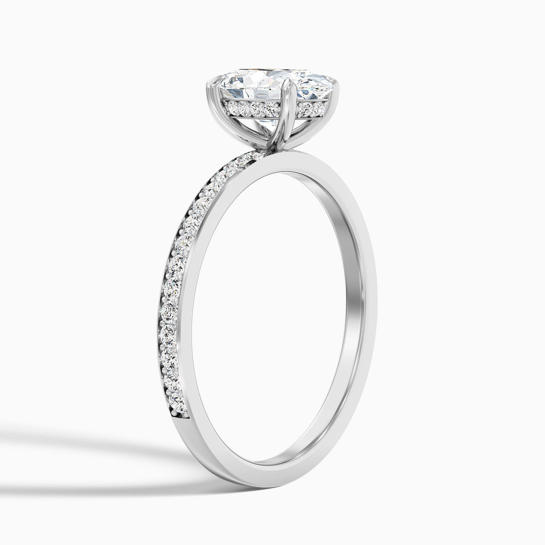 Cora 5 Carat Oval Hidden Halo Pave Lab Grown Engagement Ring in 10k White Gold - Detail View