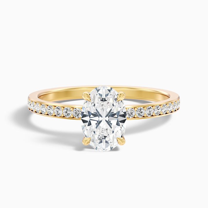 Cora 2 Carat Oval Hidden Halo Pave Lab Grown Engagement Ring in 18k Yellow Gold - Front View