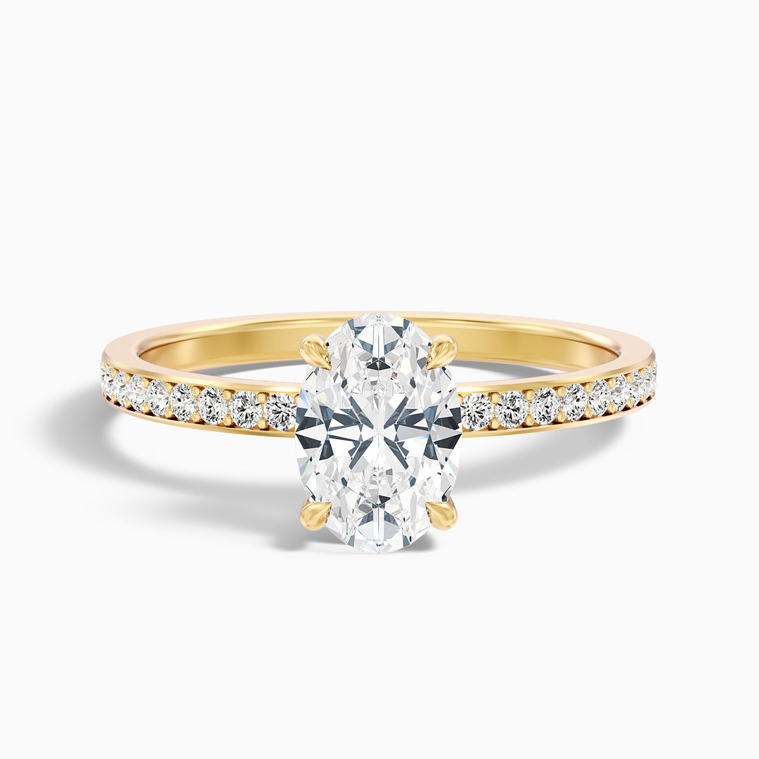 Cora 3 Carat Oval Hidden Halo Pave Lab Grown Engagement Ring in 10k Yellow Gold - Front View