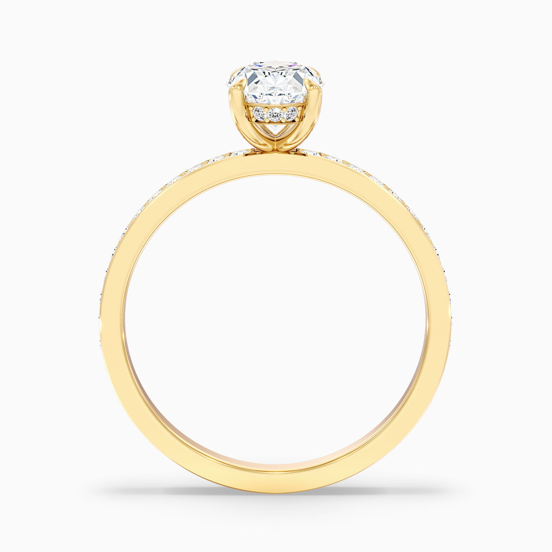 Cora 4.5 Carat Oval Hidden Halo Pave Lab Grown Engagement Ring in 14k Yellow Gold - Side View