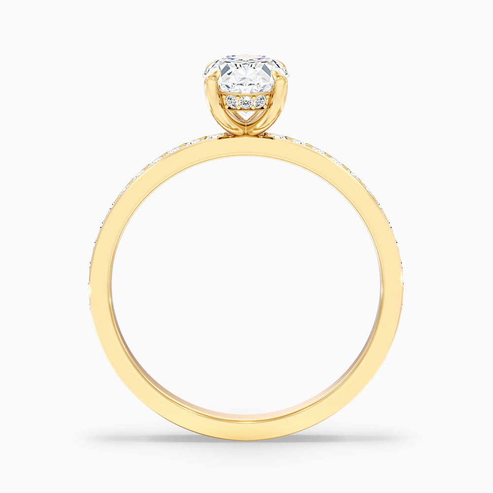 Cora 2.5 Carat Oval Hidden Halo Pave Lab Grown Engagement Ring in 18k Yellow Gold - Side View