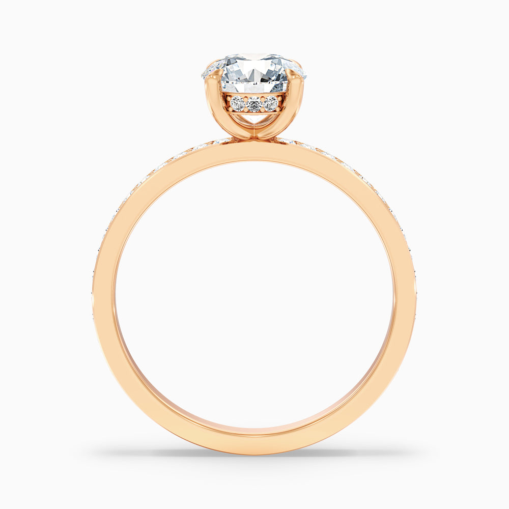 Cris 1 Carat Round Hidden Halo Pave Lab Grown Engagement Ring in 10k Rose Gold - Side View