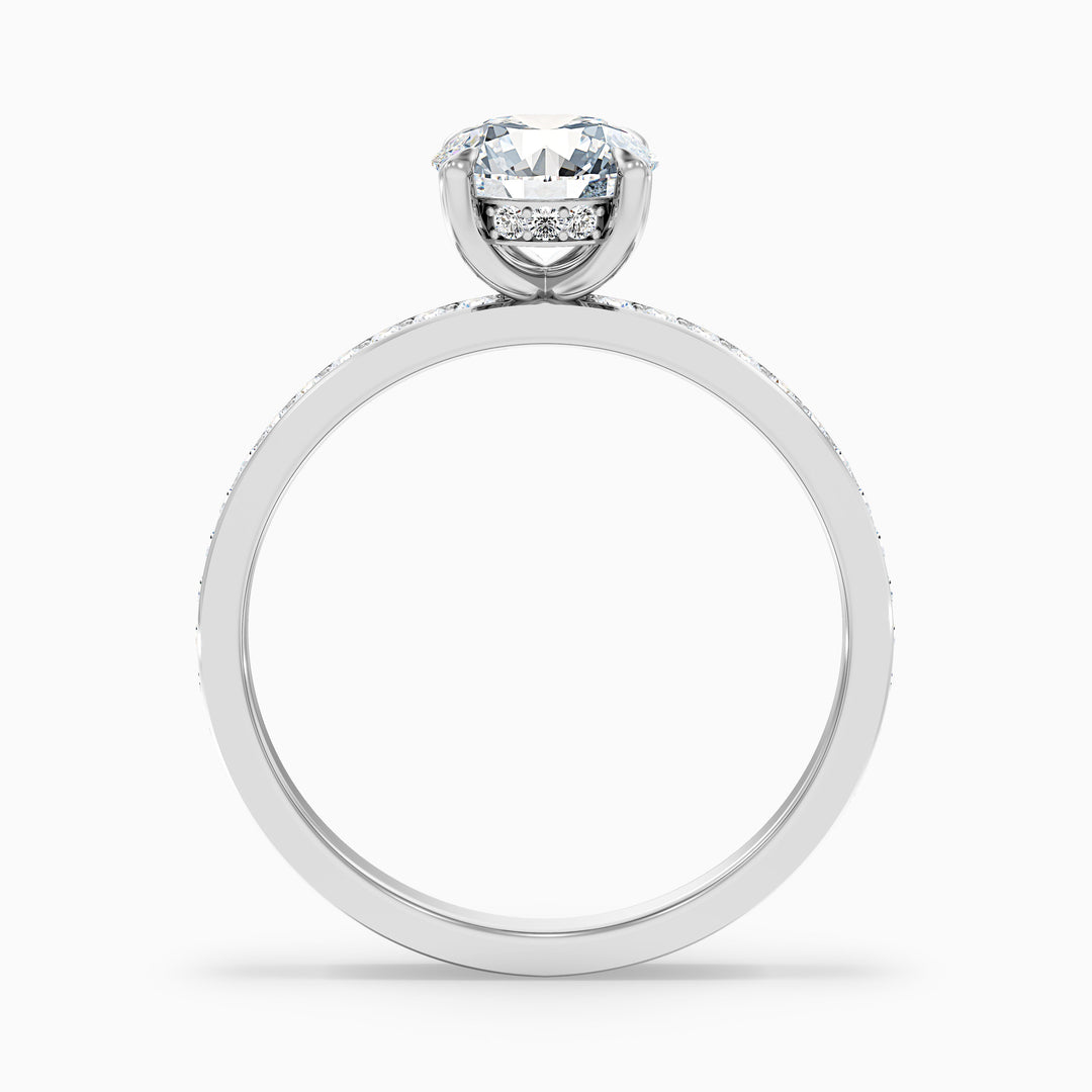 Cris 3 Carat Round Hidden Halo Pave Lab Grown Engagement Ring in 10k White Gold - Side View