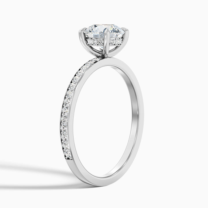 Cris 1 Carat Round Hidden Halo Pave Lab Grown Engagement Ring in 18k White Gold - Detail View