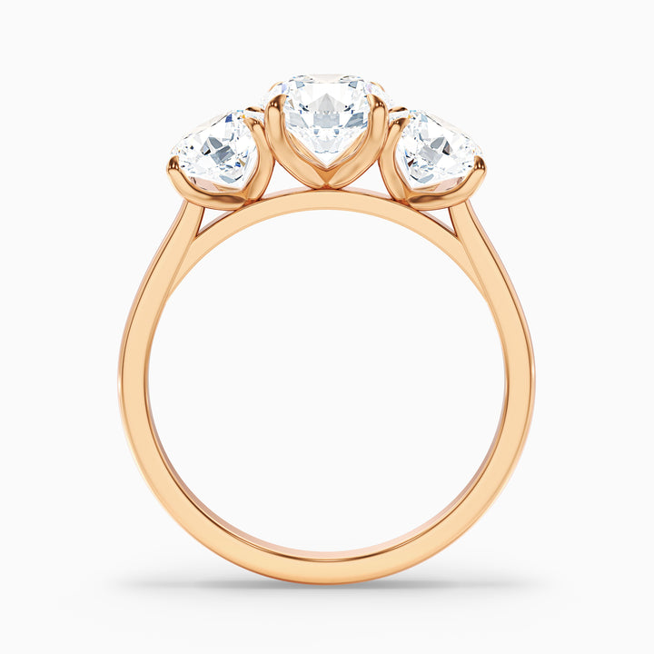 jane 9 carat round three stone moissanite diamond ring in 14k rose gold -  Side View