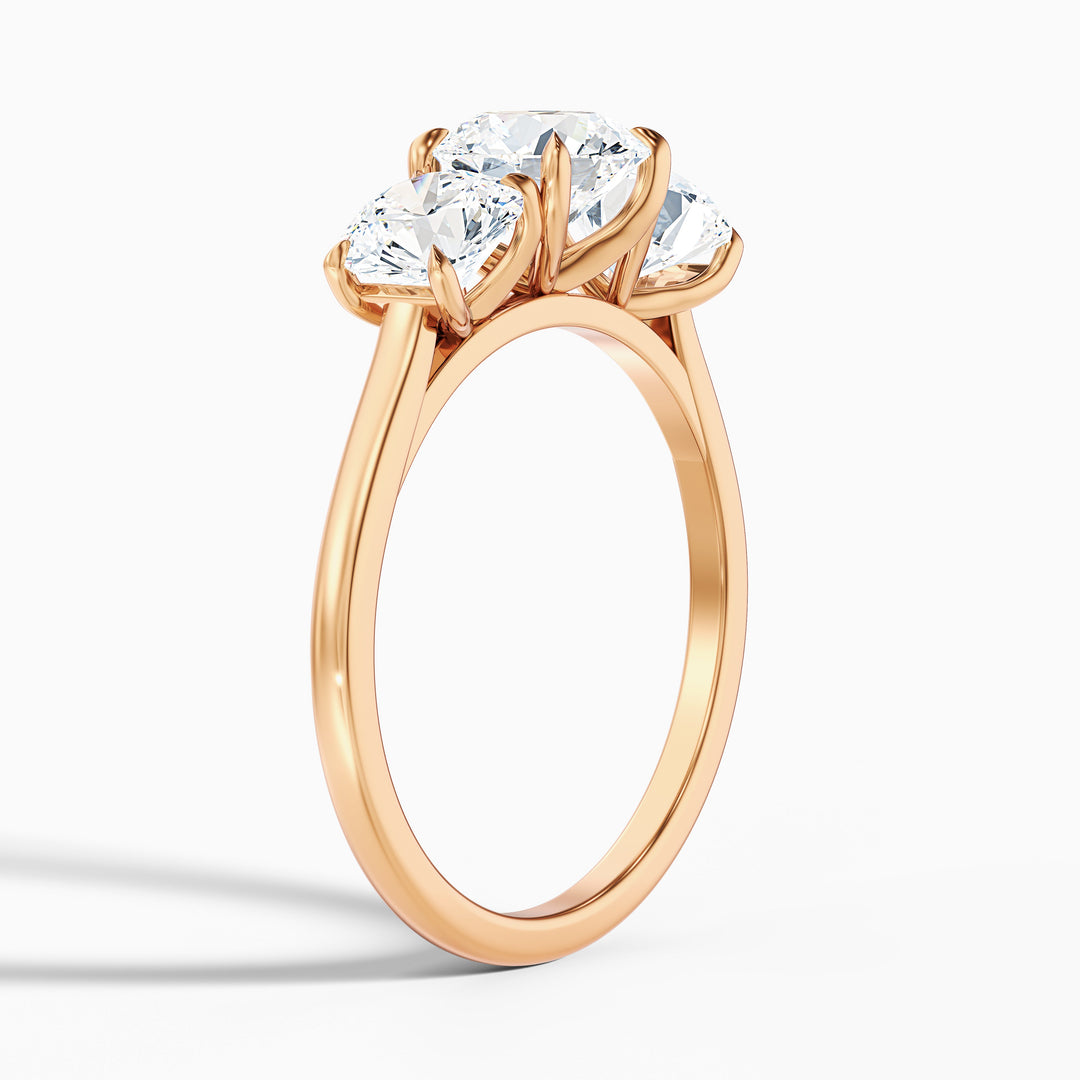 Iara 2.5 Carat Round Three Stone Lab Grown Engagement Ring in 10k Rose Gold - Detail View