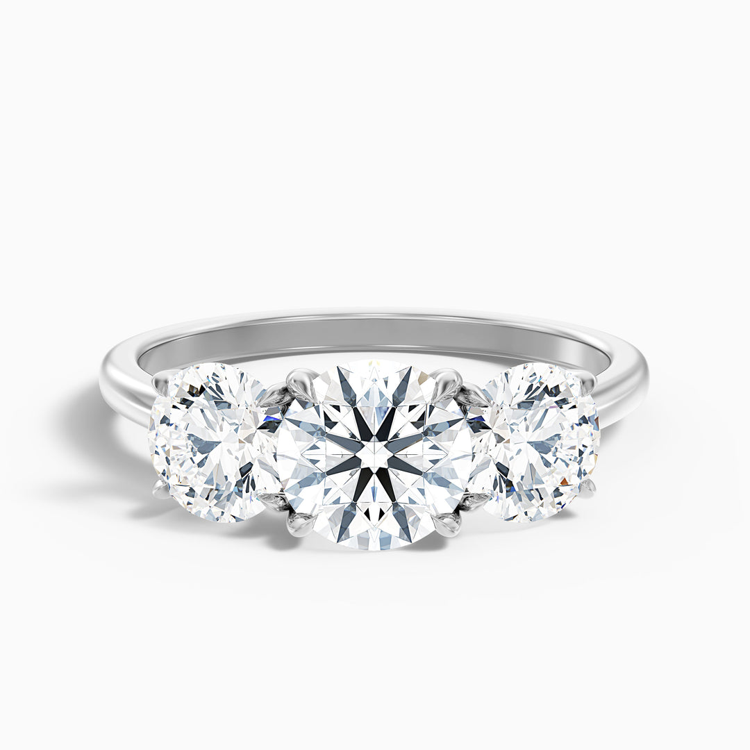 jane 6 carat round three stone moissanite diamond ring in platinum -  Front View