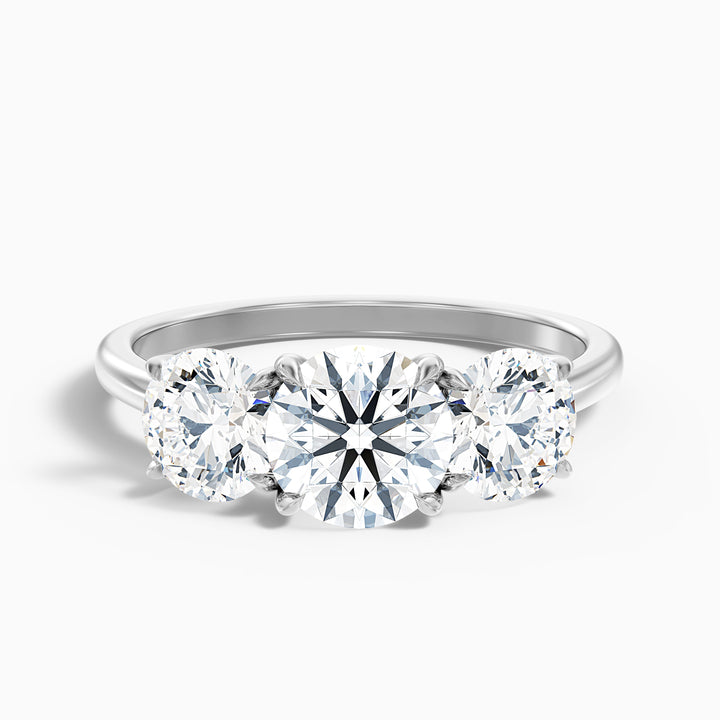 Iara 3.5 Carat Round Three Stone Lab Grown Engagement Ring in Platinum - Front View