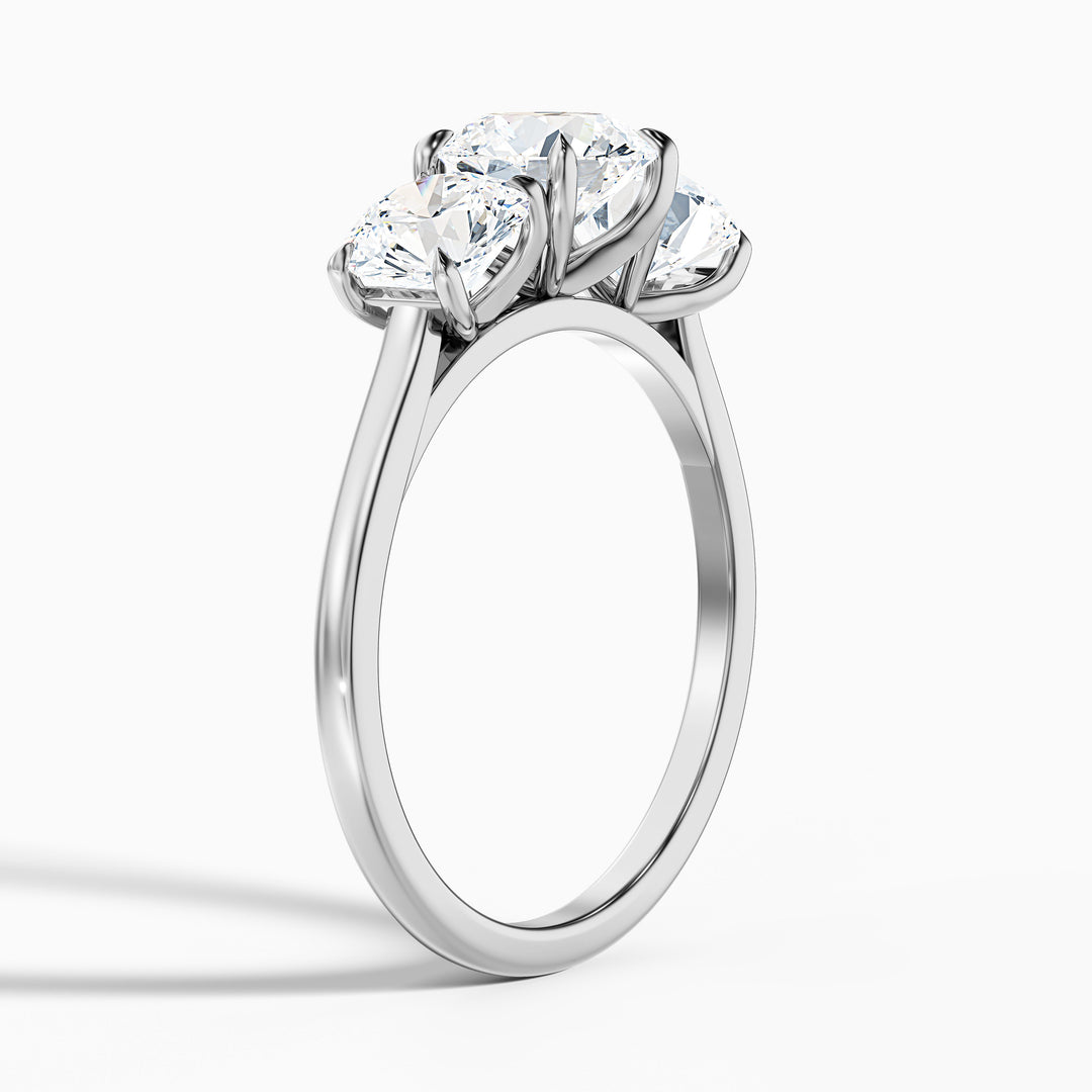 Iara 3.5 Carat Round Three Stone Lab Grown Engagement Ring in 18k White Gold - Detail View