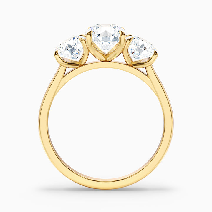 Iara 2 Carat Round Three Stone Lab Grown Engagement Ring in 18k Yellow Gold - Side View