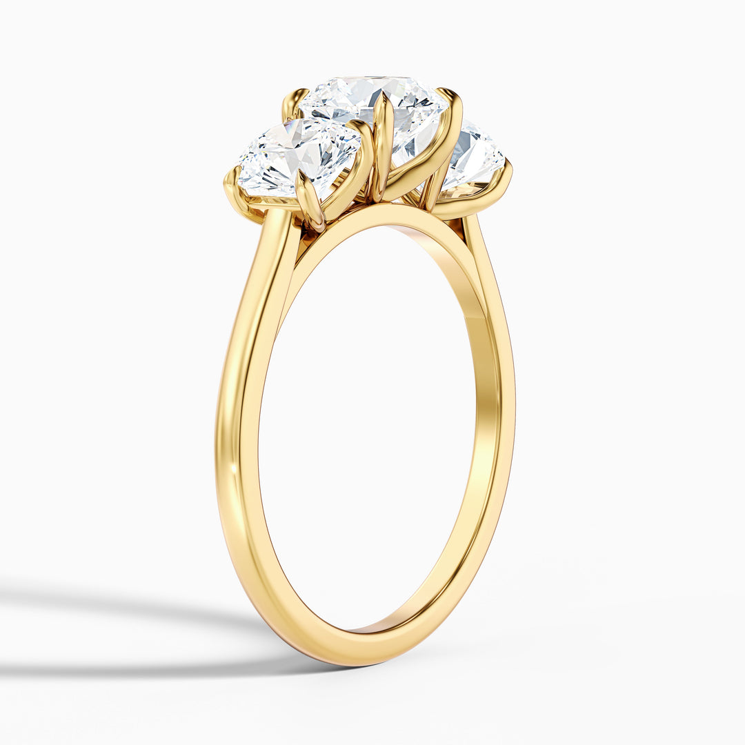 Iara 1 Carat Round Three Stone Lab Grown Engagement Ring in 10k Yellow Gold - Detail View