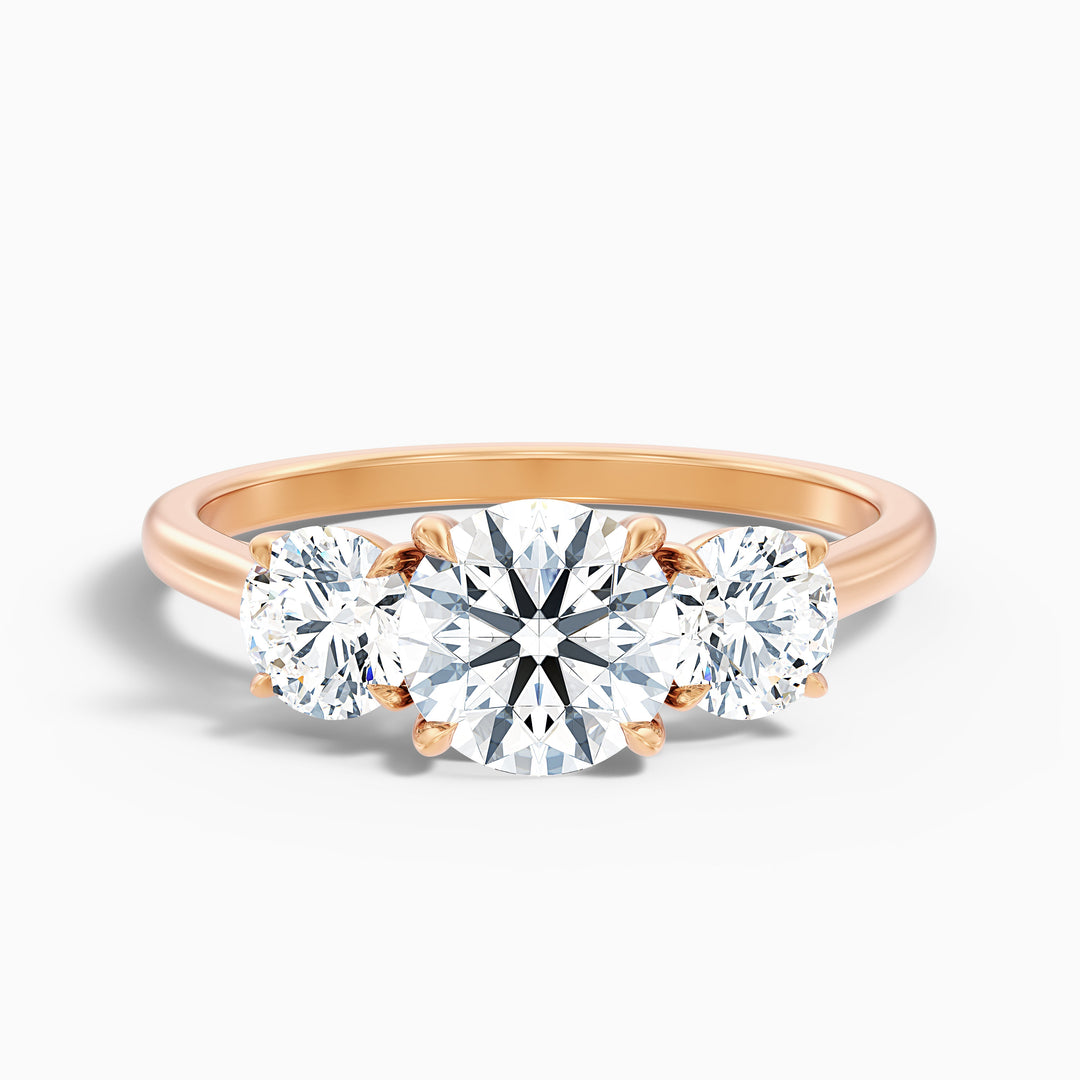 Hana 4 Carat Round Three Stone Moissanite Diamond Ring - Front View