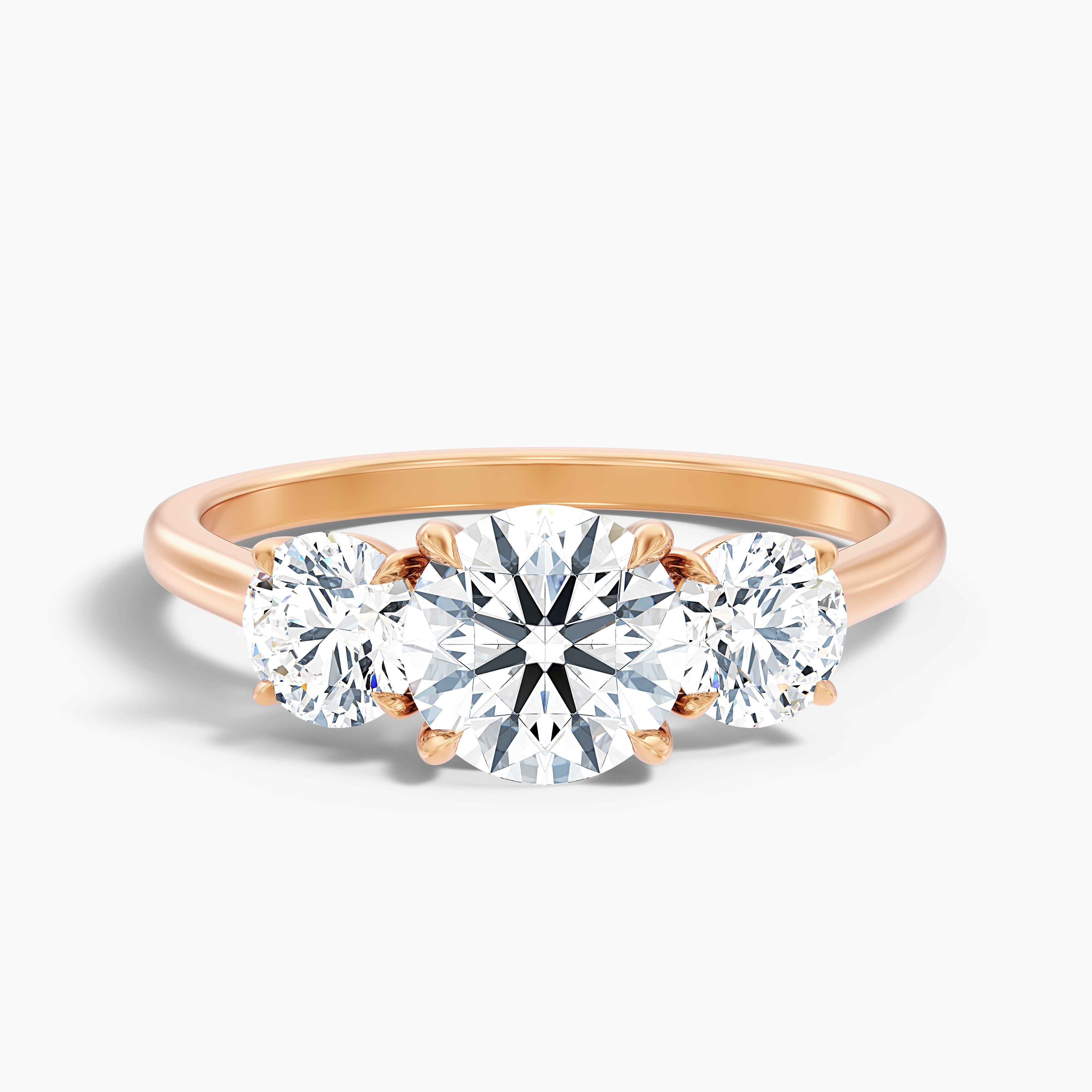 Ira 2 Carat Round Three Stone Lab Grown Engagement Ring in 10k Rose Gold