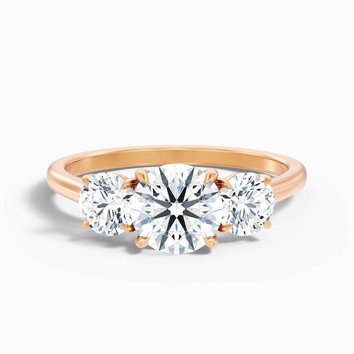 Ira 2.5 Carat Round Three Stone Lab Grown Engagement Ring in 10k Rose Gold - Front View