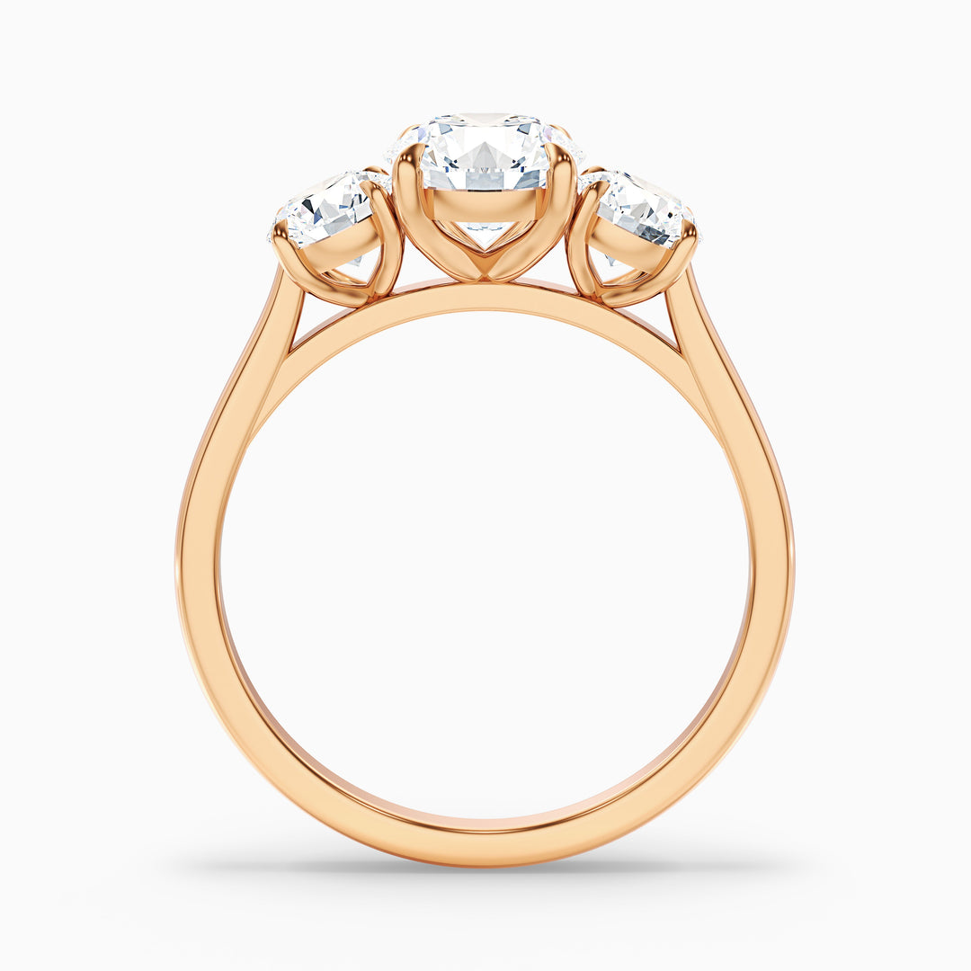 Ira 2.5 Carat Round Three Stone Lab Grown Engagement Ring in 10k Rose Gold - Side View