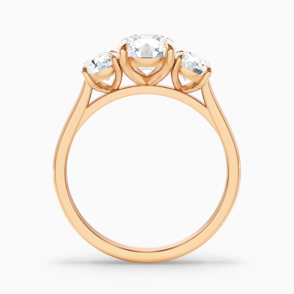 Ira 3 Carat Round Three Stone Lab Grown Engagement Ring in 18k Rose Gold - Side View