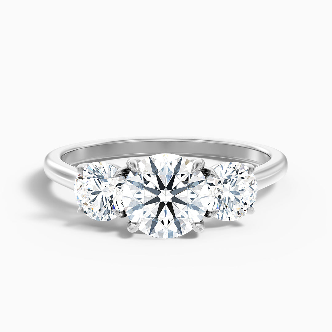 Ira 1 Carat Round Three Stone Lab Grown Engagement Ring in Platinum - Front View