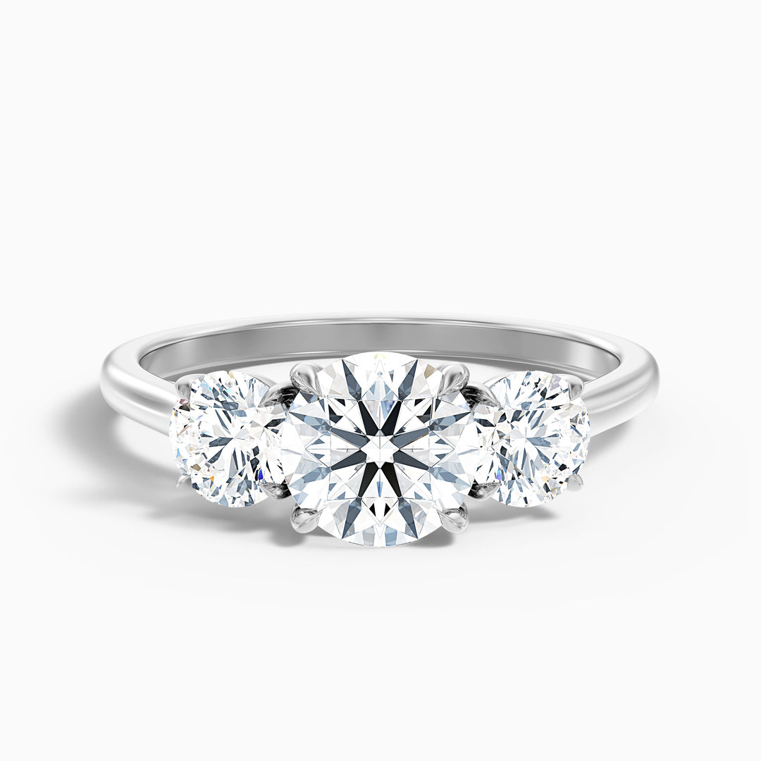 Hana 2.5 Carat Round Three Stone Moissanite Diamond Ring - Front View